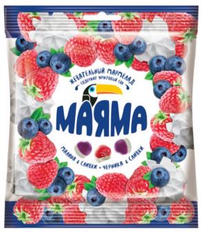 Маяма Мармелад жевательный с желейной начинкой со вкусом черники и малины со сливками, 70 гр. КДВ